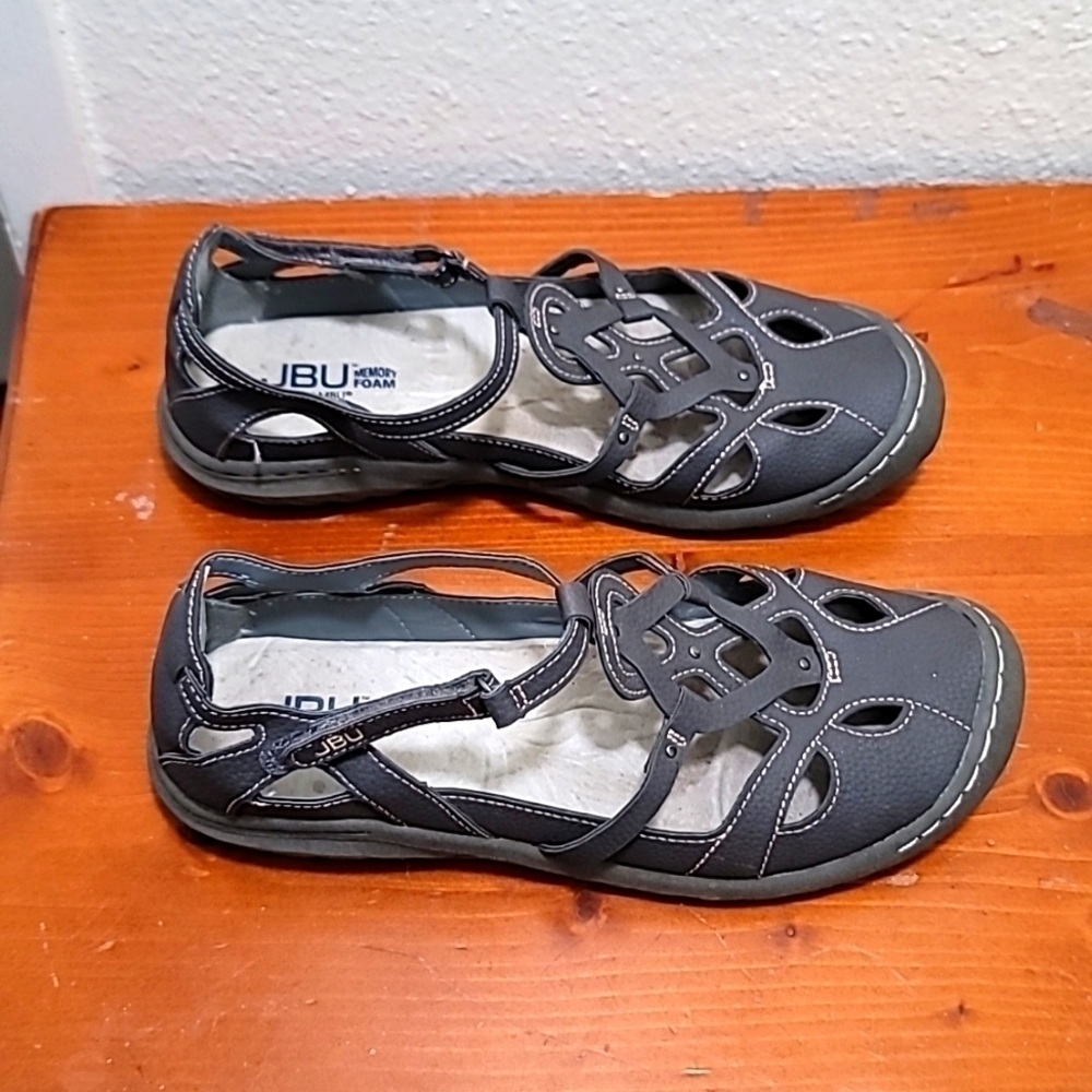 JBU Jambu Flat Sandals Womens 8.5 Gray Memory Foam Comfort Strappy Walking Shoes